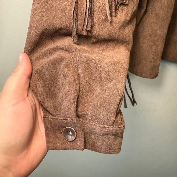 Ces Femme Women's Button Fringe Cropped Shirt Jacket Brown Size Medium NWT - Picture 6 of 7